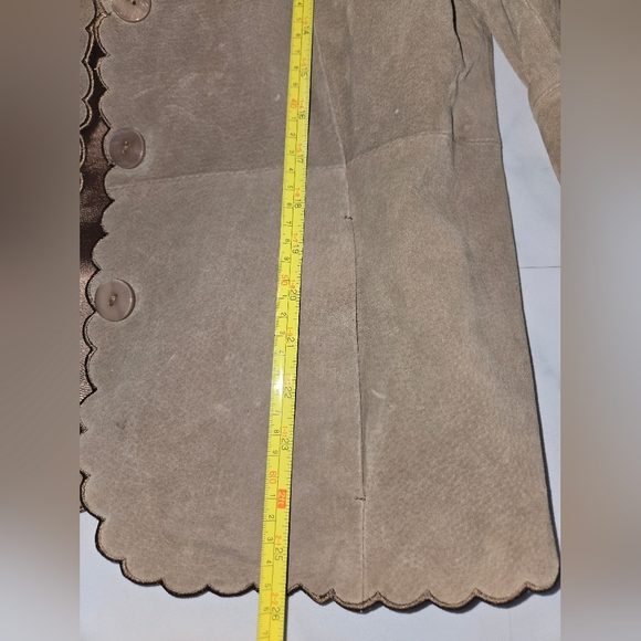 Terry Lewis Tan Suede Leather Jacket With Scallop Trim Small - Picture 6 of 9